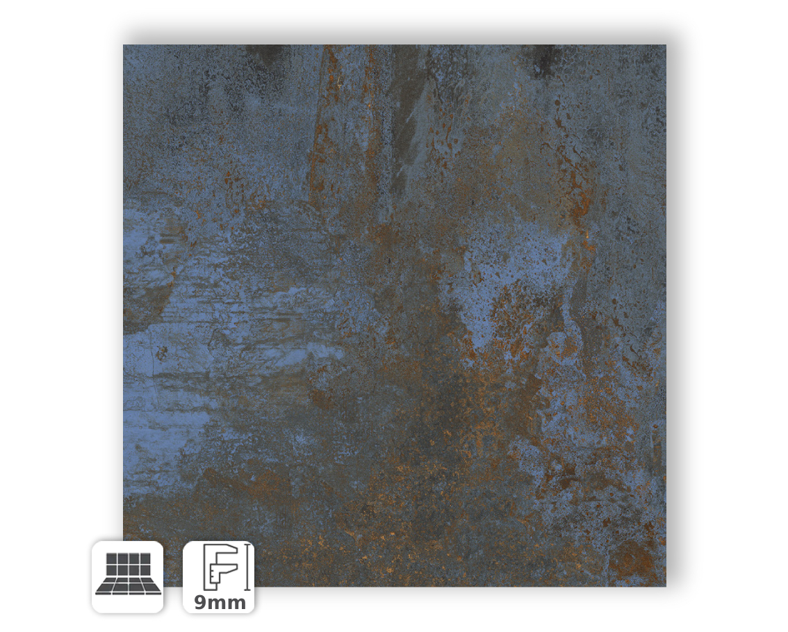 OXIDIZED METAL EFFECT PORCELAIN TILE BLUE 80X80 - EFBE058 ...